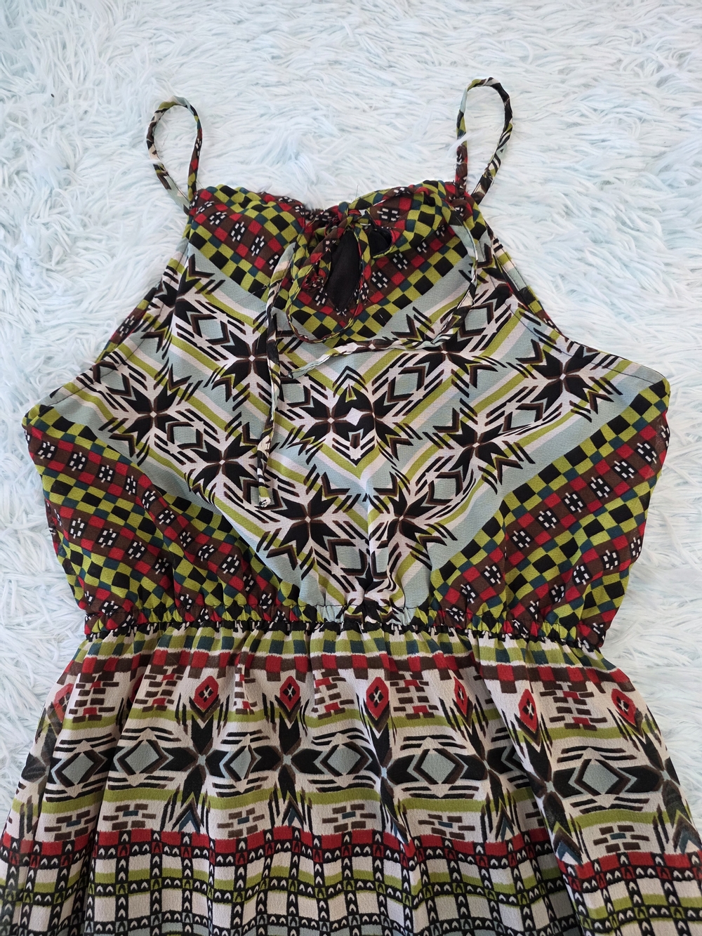 Angie Sleeveless Maxi Dress S - Tribal Geometric Print Vibrant Boho Resort Wear - Picture 5 of 10